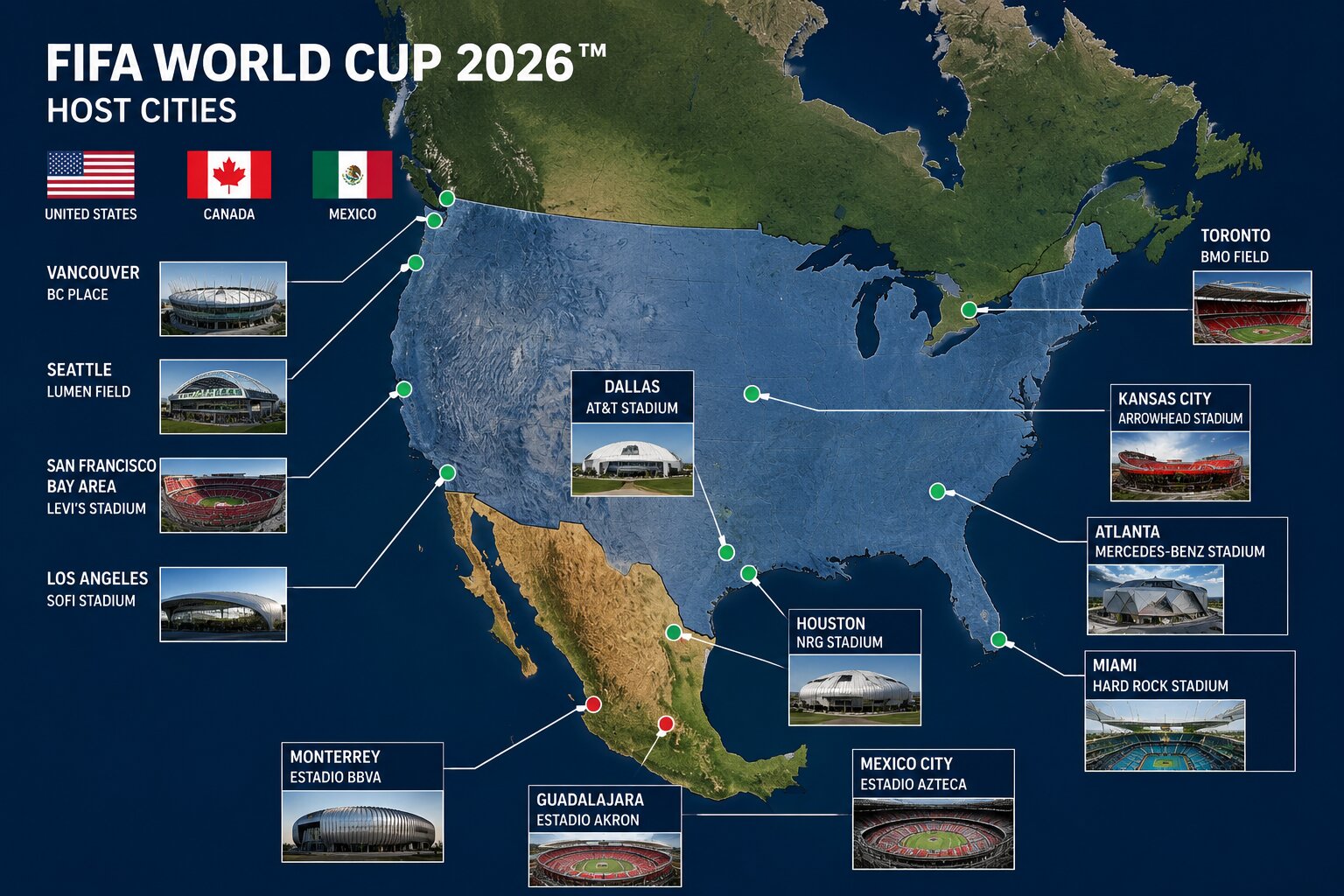 2026 FIFA World Cup Host Cities Map Placeholder