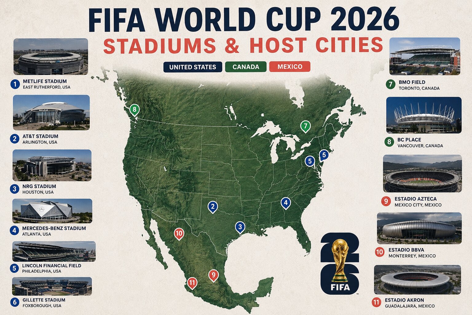 2026 FIFA World Cup Host Nations USA Canada Mexico Stadium Montage