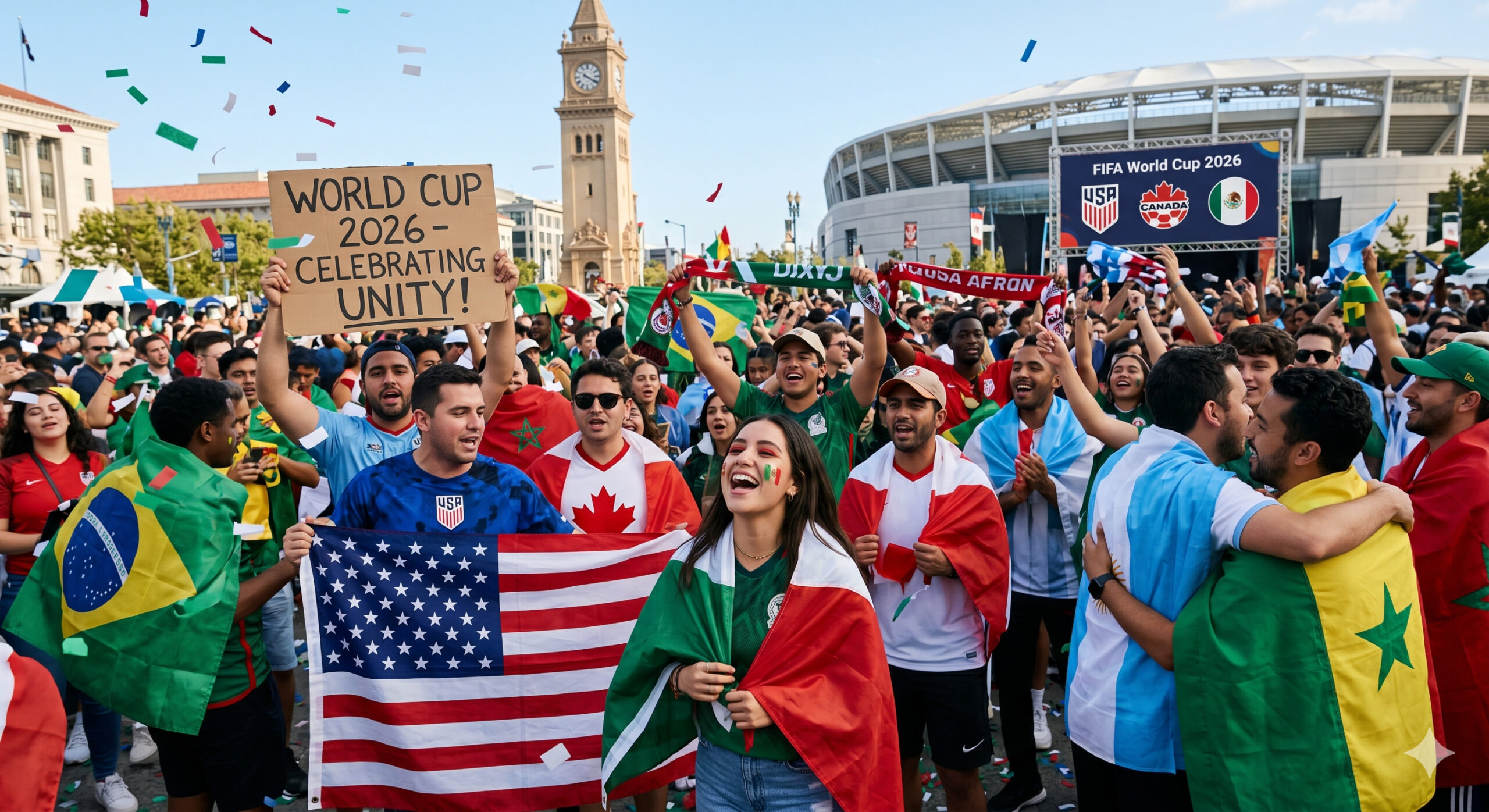 Global Football Fans Celebrating FIFA World Cup 2026