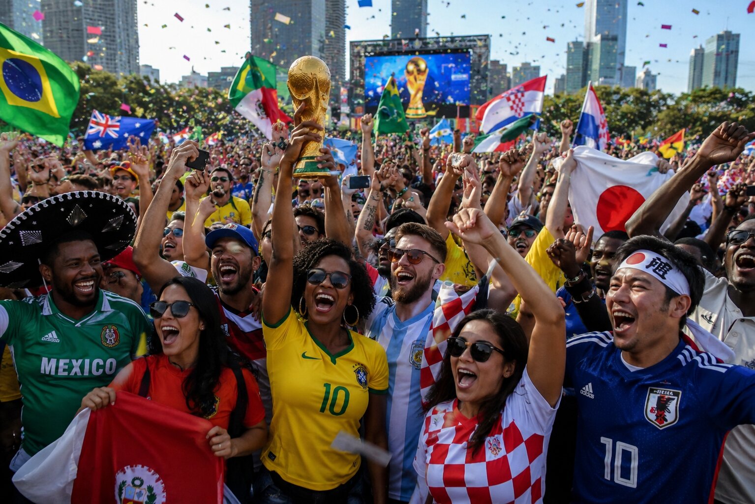 Global Football Fans Celebrating FIFA World Cup 2026